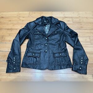 Brandon Thomas Black Soft Leather Moto Biker Jacket Women’s Size Medium